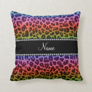 Personalised name rainbow leopard pattern cushion