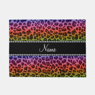 Personalised name rainbow leopard pattern doormat