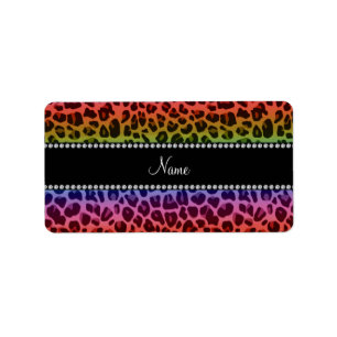 Personalised name rainbow leopard pattern label