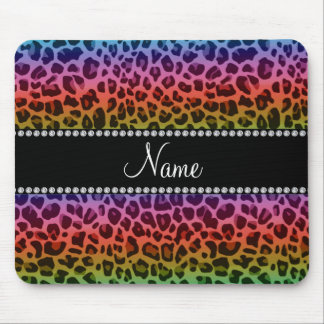 Personalised name rainbow leopard pattern mouse pad