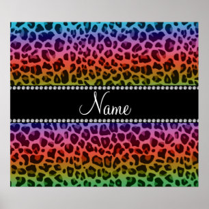 Personalised name rainbow leopard pattern poster