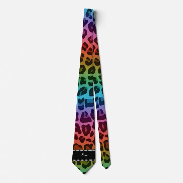 Personalised name rainbow leopard pattern tie (Front)