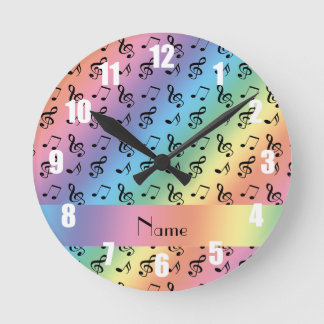 Personalised name rainbow music notes round clock