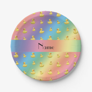 Personalised name rainbow rubber duck pattern paper plate