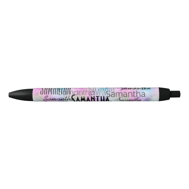Personalised Name Rainbow Tie dye Black Ink Pen (Front)