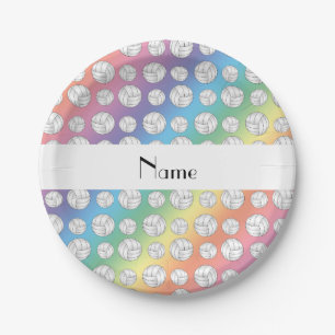 Personalised name rainbow volleyball balls paper plate