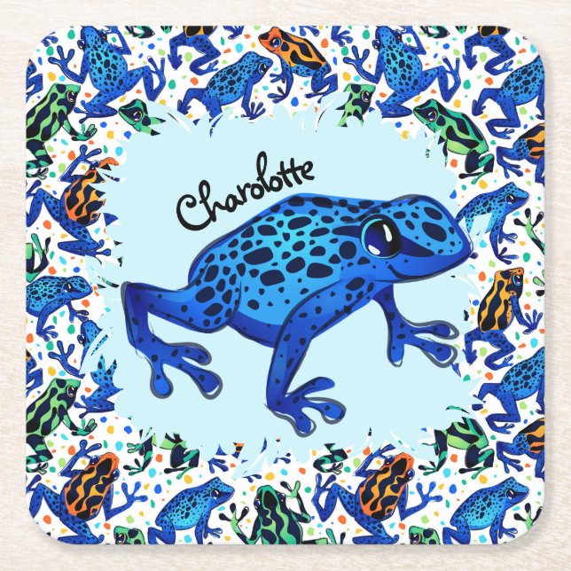 Personalised Name Rainforest Frogs Paper Coaster (Front)