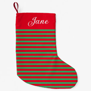 Personalised Name Red and Green Striped Small Christmas Stocking