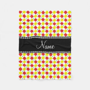 Personalised name red and yellow argyle fleece blanket