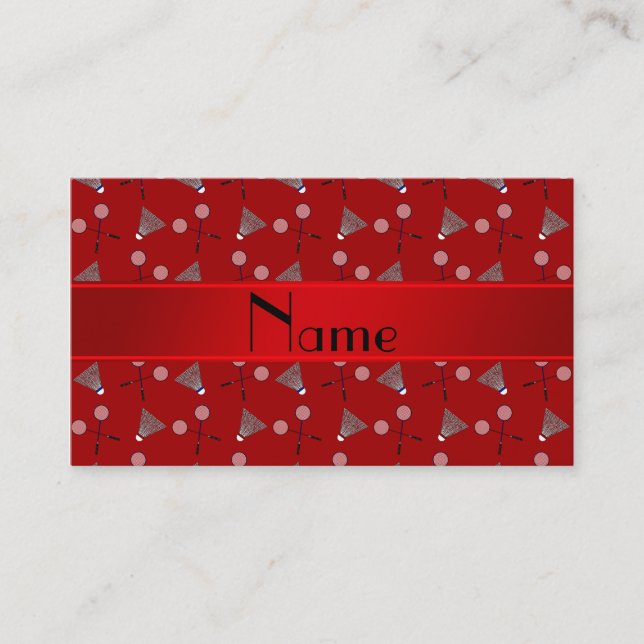 Personalised name red badminton pattern calling card (Front)