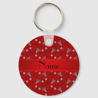 Personalised name red badminton pattern key ring