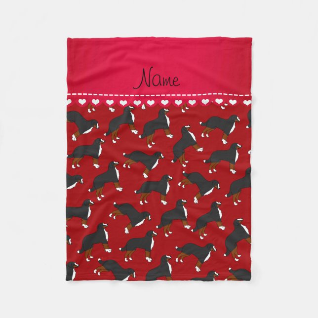 Personalised name red Bernese Mountain dogs Fleece Blanket (Front)