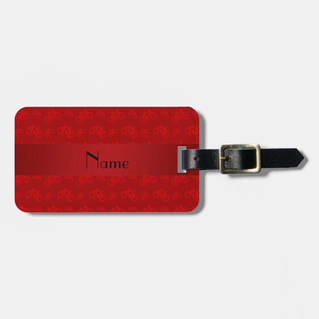 Personalised name red bicycle pattern luggage tag (Front Horizontal)