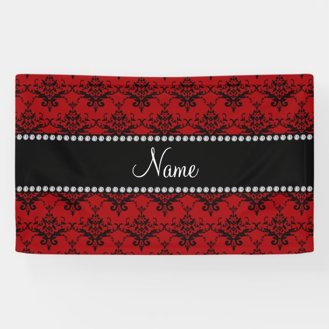 Personalised name Red black damask Banner (Horizontal)