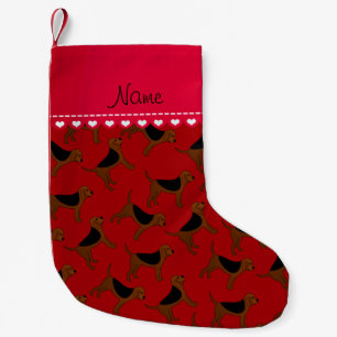 Personalised name red bloodhound dogs small christmas stocking