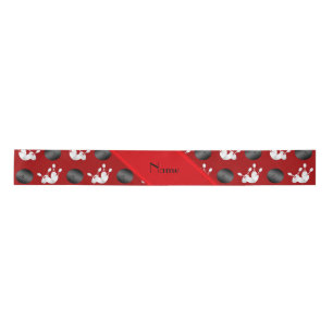 Personalised name red bowling pattern satin ribbon