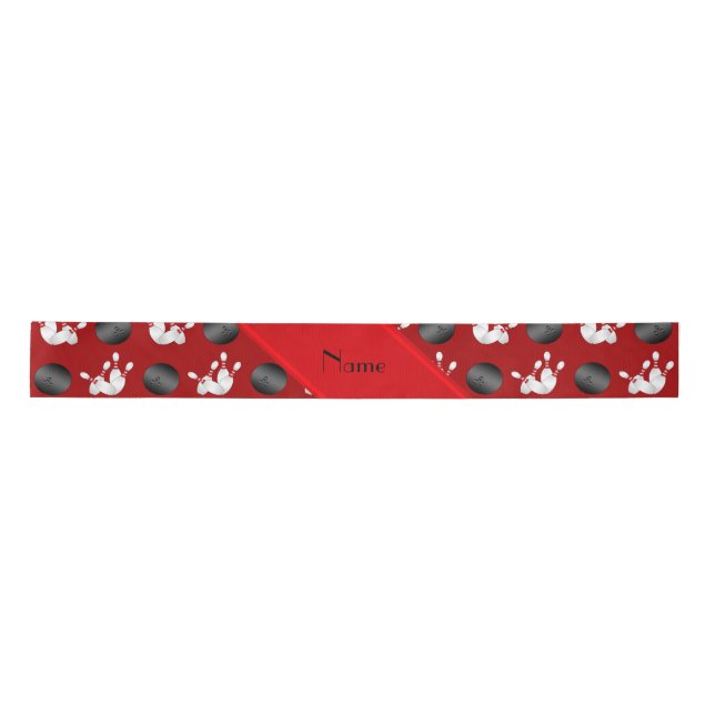 Personalised name red bowling pattern satin ribbon (Front)