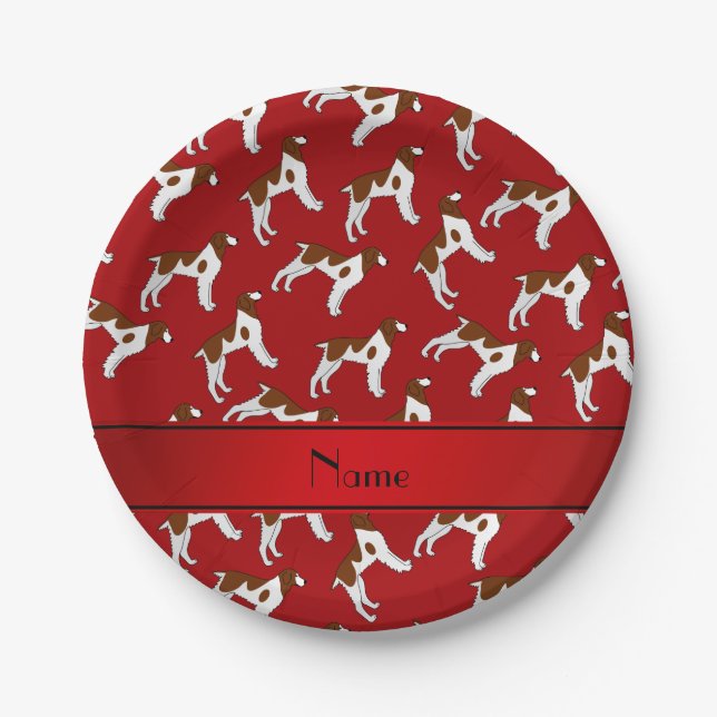 Personalised name red brittany spaniel dogs paper plate (Front)