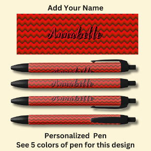Personalised Name, Red Chevron Zig Zag Black Ink Pen