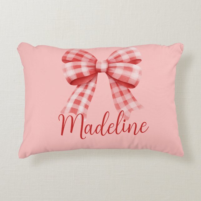 Personalised Name Red Coquette Bow Accent Pillow (Front)