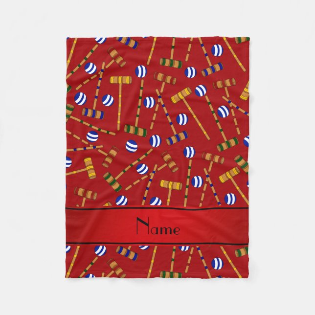 Personalised name red croquet pattern fleece blanket (Front)