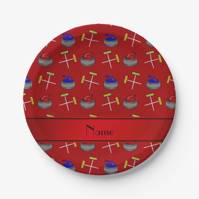 Personalised name red curling pattern paper plate (Front)