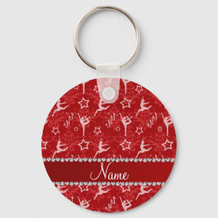 Personalised name red damask gymnastics key ring
