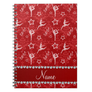 Personalised name red damask gymnastics spiral notebook