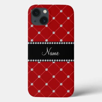Personalised name red diamonds tuft iPhone 13 case
