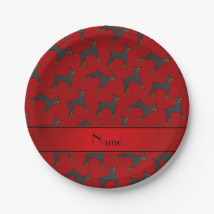 Personalised name red doberman pinschers paper plate