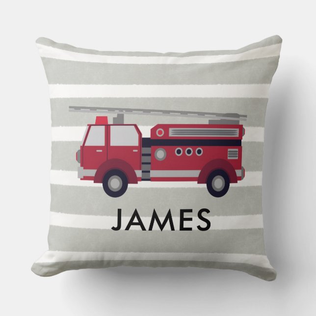 Personalised Name Red Fire truck Cushion (Front)