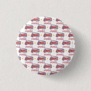 Personalised Name Red Fire truck Party 3 Cm Round Badge