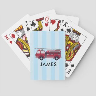 Personalised Name Red Fire truck Playing Cards