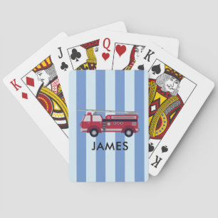 Personalised Name Red Fire truck Playing Cards