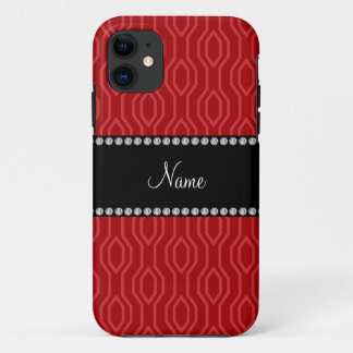 Personalised name red geometric diamond pattern iPhone 11 case
