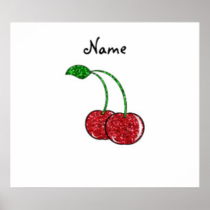 Personalised name red glitter cherry poster