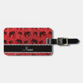 Personalised name red glitter elephants luggage tag