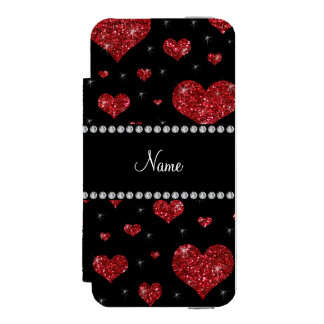 Personalised name red glitter hearts incipio watson™ iPhone 5 wallet case