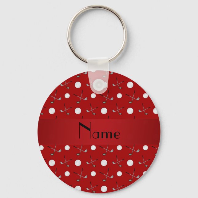 Personalised name red golf balls key ring (Front)