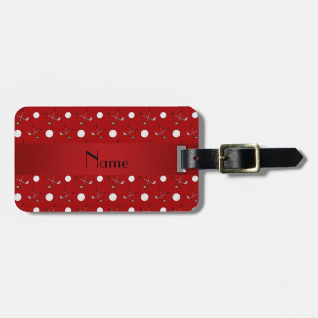 Personalised name red golf balls luggage tag (Front Horizontal)