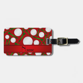 Personalised name red golf balls tees luggage tag