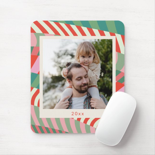 Personalised Name Red Green Pink Christmas Photo  Mouse Pad (With Mouse)