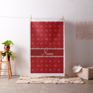 Personalised name red gymnastics stars hearts fabric