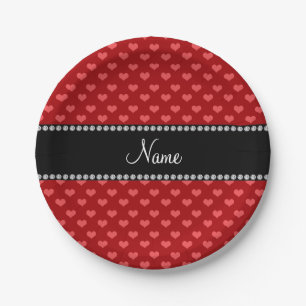 Personalised name red hearts paper plate
