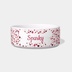 Personalised Name Red Hearts Pet Bowl