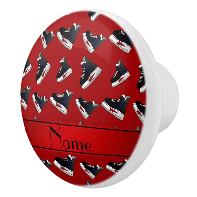 Personalised name red hockey skates ceramic knob (Right)