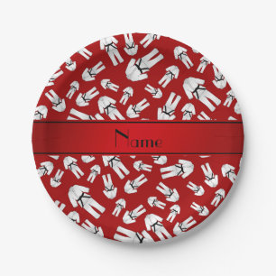 Personalised name red karate pattern paper plate