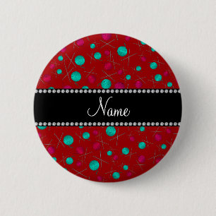 Personalised name red knitting pattern 6 cm round badge