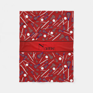 Personalised name red lacrosse pattern fleece blanket