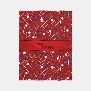Personalised name red lacrosse pattern fleece blanket